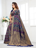 Vedant Vastram Litchi Silk Designer Banarasi Saree - Navy