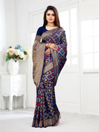 Vedant Vastram Litchi Silk Designer Banarasi Saree - Navy