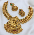 Jewel City Exquisite Gold-Plated Lakshmi Temple Jewelry Set: Necklace and Earrings