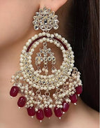 Jewel City Luxury Kundan Pearl Chandbali Earrings with Ruby Drops Traditional Wedding Statement Earrings - Distacart