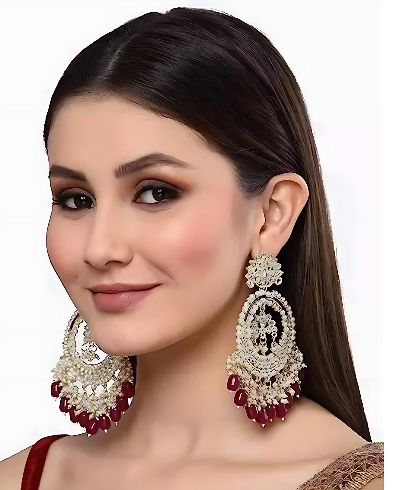 Jewel City Luxury Kundan Pearl Chandbali Earrings with Ruby Drops Traditional Wedding Statement Earrings - Distacart