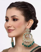 Jewel City Luxury Kundan Pearl Chandbali Earrings with Green Drops Traditional Wedding Statement Earrings - Distacart