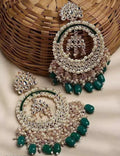 Jewel City Luxury Kundan Pearl Chandbali Earrings with Green Drops Traditional Wedding Statement Earrings - Distacart
