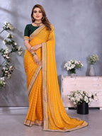 Vedant Vastram Georgette Embroidered & Sequin work Bollywood Fancy Saree - Mustard