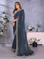 Vedant Vastram Georgette Embroidered & Sequin work Bollywood Fancy Saree - Navy Blue