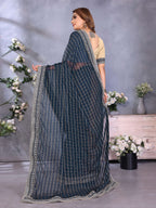 Vedant Vastram Georgette Embroidered & Sequin work Bollywood Fancy Saree - Navy Blue