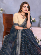 Vedant Vastram Georgette Embroidered & Sequin work Bollywood Fancy Saree - Navy Blue