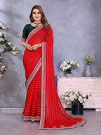 Vedant Vastram Georgette Embroidered & Sequin work Bollywood Fancy Saree - Red