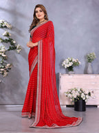 Vedant Vastram Georgette Embroidered & Sequin work Bollywood Fancy Saree - Red