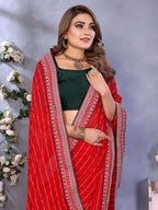 Vedant Vastram Georgette Embroidered & Sequin work Bollywood Fancy Saree - Red