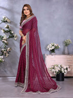 Vedant Vastram Georgette Embroidered & Sequin work Bollywood Fancy Saree - Wine
