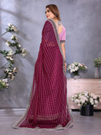 Vedant Vastram Georgette Embroidered & Sequin work Bollywood Fancy Saree - Wine