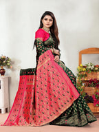 Vedant Vastram Litchi Silk Designer Banarasi Saree - Green - Distacart