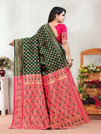 Vedant Vastram Litchi Silk Designer Banarasi Saree - Green - Distacart