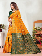 Vedant Vastram Litchi Silk Designer Banarasi Saree - Mustard - Distacart