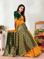 Vedant Vastram Litchi Silk Designer Banarasi Saree - Mustard - Distacart