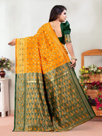 Vedant Vastram Litchi Silk Designer Banarasi Saree - Mustard - Distacart