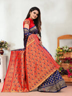 Vedant Vastram Litchi Silk Designer Banarasi Saree - Navy - Distacart
