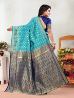 Vedant Vastram Litchi Silk Designer Banarasi Saree - Rama - Distacart