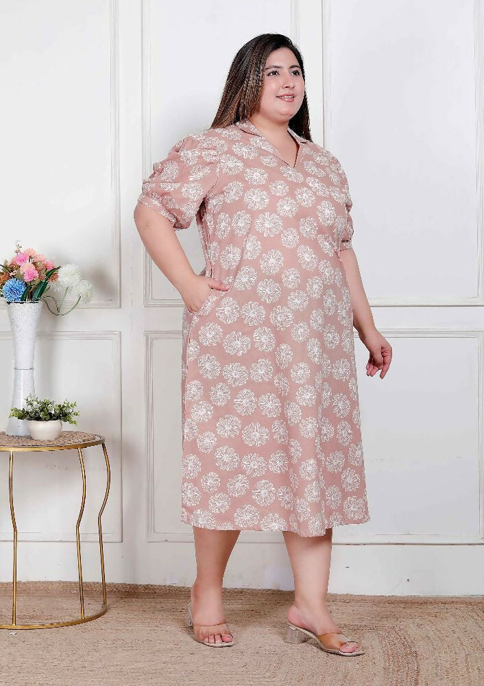 Miravan Plus Size Womens Puff Sleeve Pure Cotton Printed Maxi Dress - Distacart