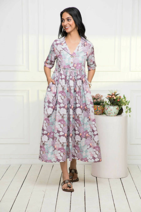 Myshka Women Multi-Floral Rayon A-Line V-Neck Dress