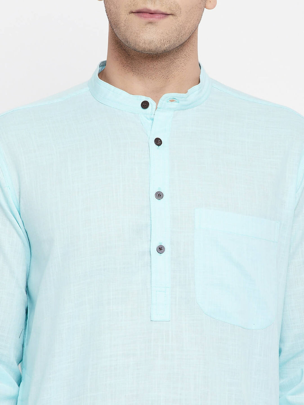 Even Apparels Pure Cotton Blue Color Men's Kurta With Band Collar - Distacart