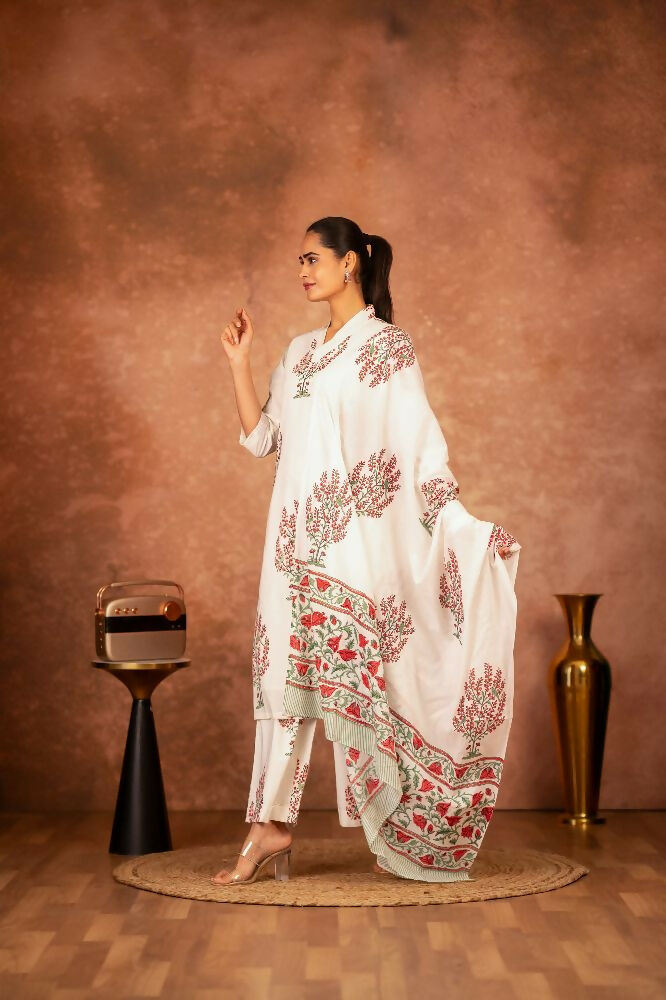 Joban Fashion Off White Pink Hand Block Printed Cotton Suit Set - Distacart