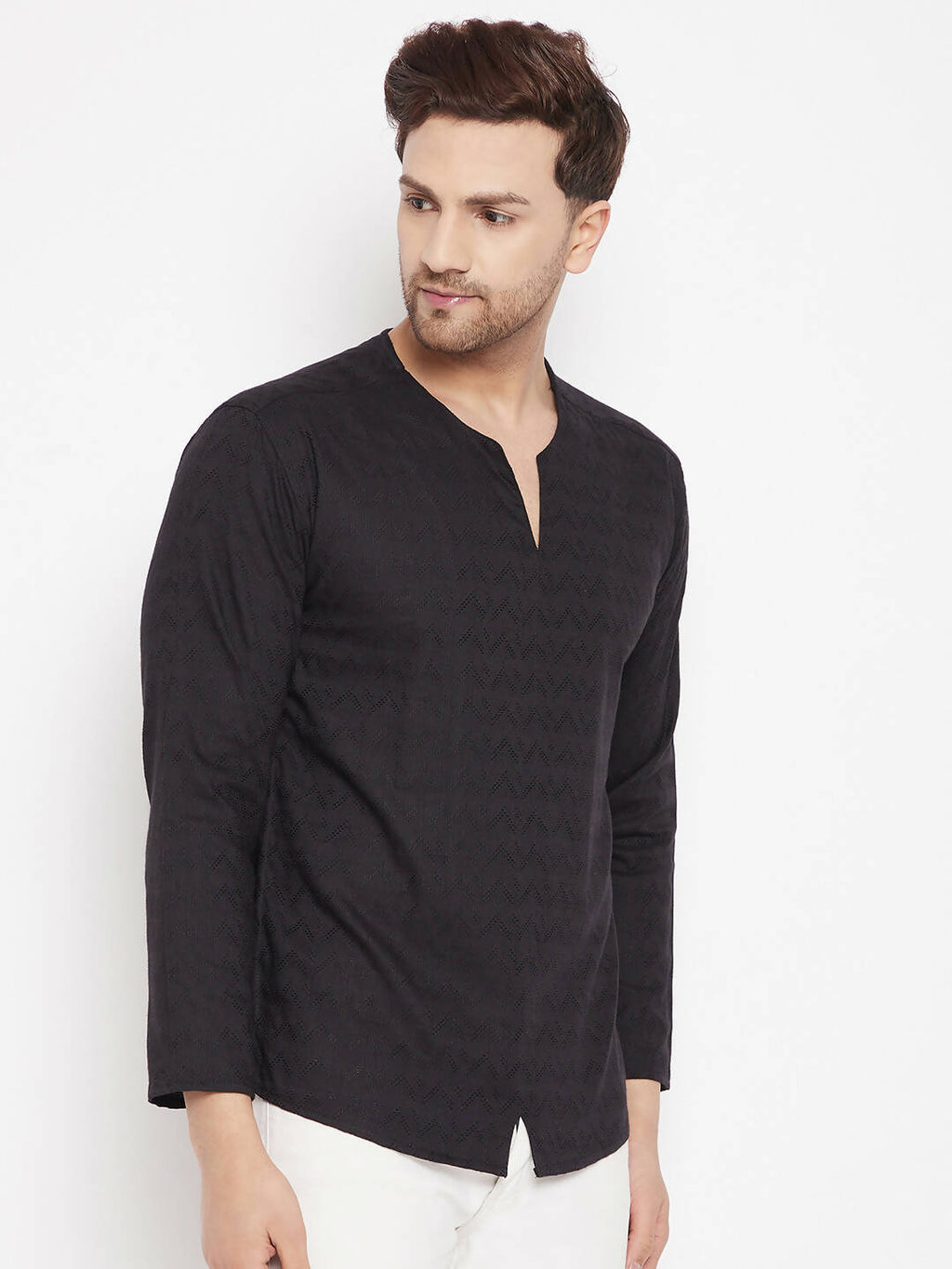 Even Apparels Black Viscose Men's Kurta With Slit Neckline - Distacart