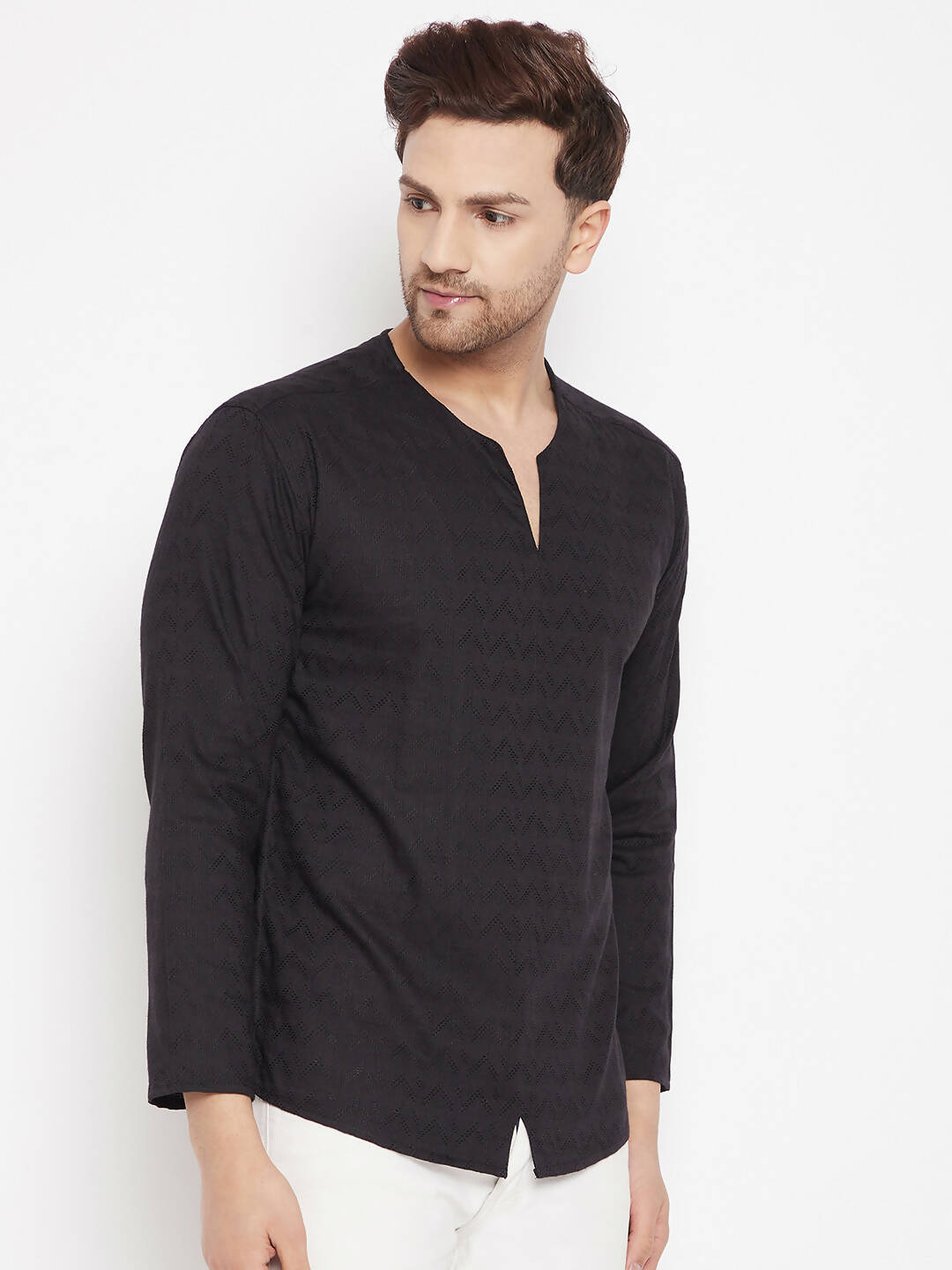 Even Apparels Black Viscose Men's Kurta With Slit Neckline - Distacart
