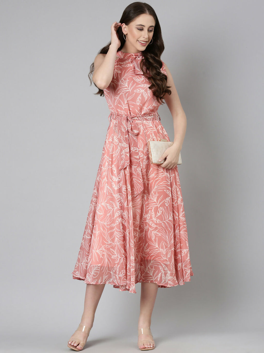 Souchii Peach Floral Chiffon Dress