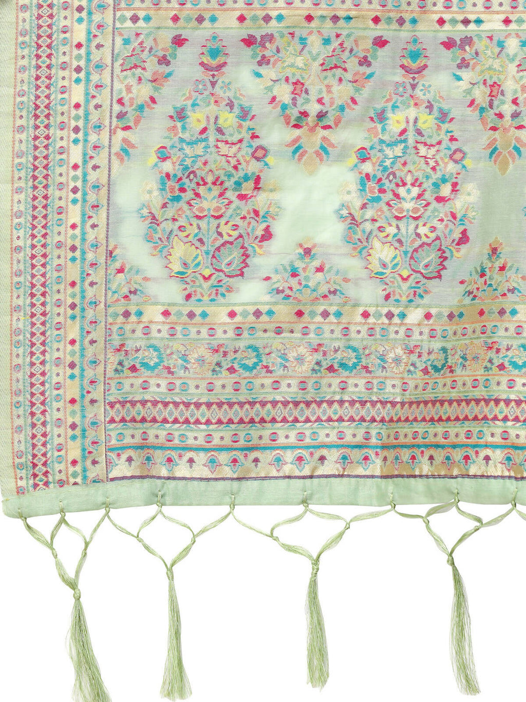 Sea Green Silk Blend Woven Design Saree With Unstitched Blouse Piece - Aloki