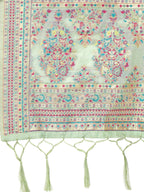Sea Green Silk Blend Woven Design Saree With Unstitched Blouse Piece - Aloki