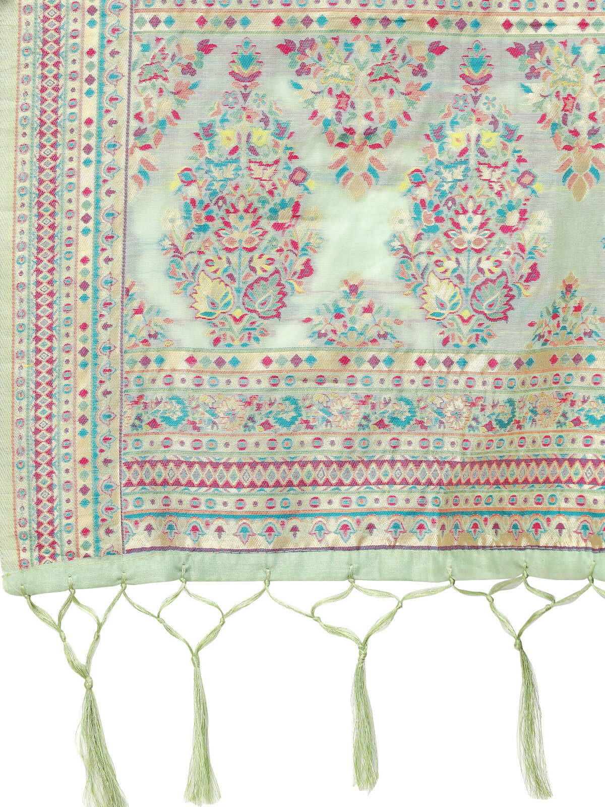 Sea Green Silk Blend Woven Design Saree With Unstitched Blouse Piece - Aloki
