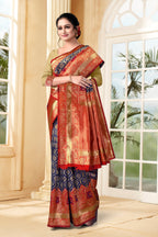 Vedant Vastram Litchi Silk Designer Banarasi Saree - Navy Blue - Distacart