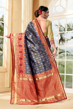 Vedant Vastram Litchi Silk Designer Banarasi Saree - Navy Blue - Distacart