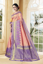 Vedant Vastram Litchi Silk Designer Banarasi Saree - Peach