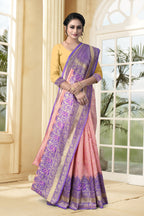 Vedant Vastram Litchi Silk Designer Banarasi Saree - Peach