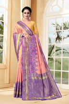 Vedant Vastram Litchi Silk Designer Banarasi Saree - Peach