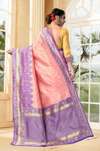 Vedant Vastram Litchi Silk Designer Banarasi Saree - Peach