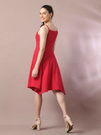 Myshka Women's Pink Solid Shoulder Straps Fit and Flare Party Dress - Distacart