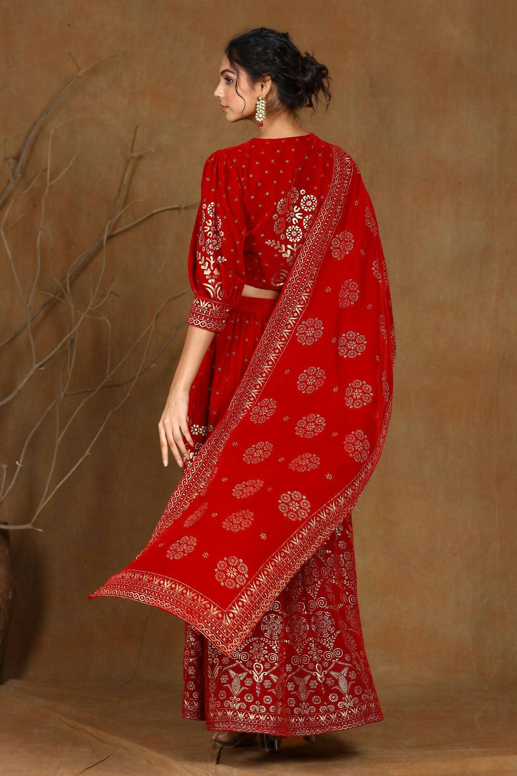 Juniper Women Maroon Velvet Printed Flared Lehenga Choli Sets - Distacart