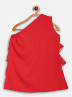Ahalyaa Red Georgette Ruffel Kids Top With Bottom For Girls
