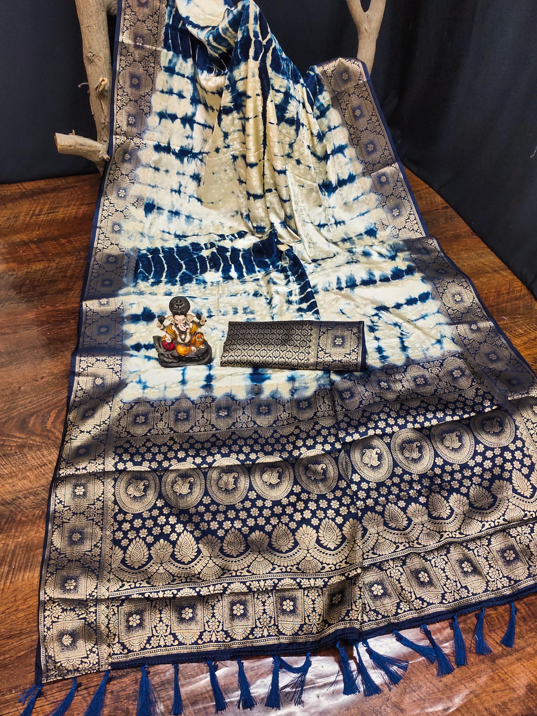 Anaita Navy Soft Satin Silk Saree With Zari Weaving Work - Distacart