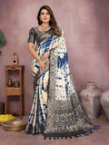Anaita Navy Soft Satin Silk Saree With Zari Weaving Work - Distacart