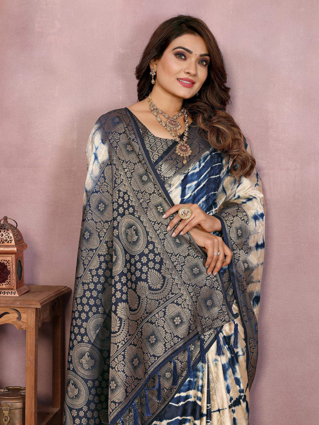 Anaita Navy Soft Satin Silk Saree With Zari Weaving Work - Distacart