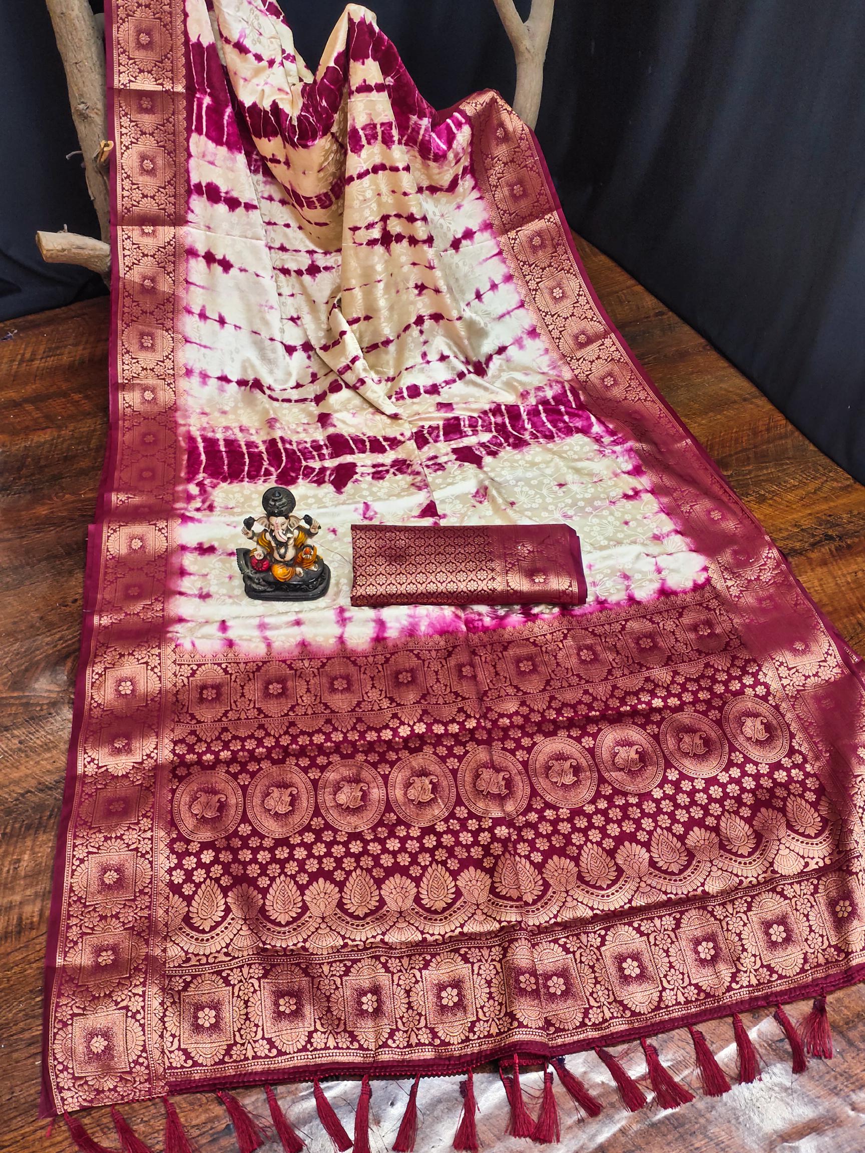 Anaita Magenta Soft Satin Silk Saree With Zari Weaving Work - Distacart