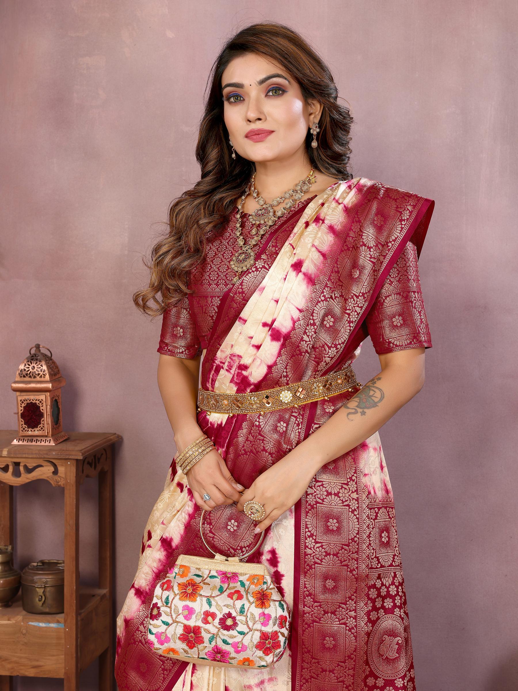 Anaita Magenta Soft Satin Silk Saree With Zari Weaving Work - Distacart