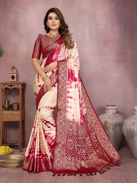 Anaita Magenta Soft Satin Silk Saree With Zari Weaving Work