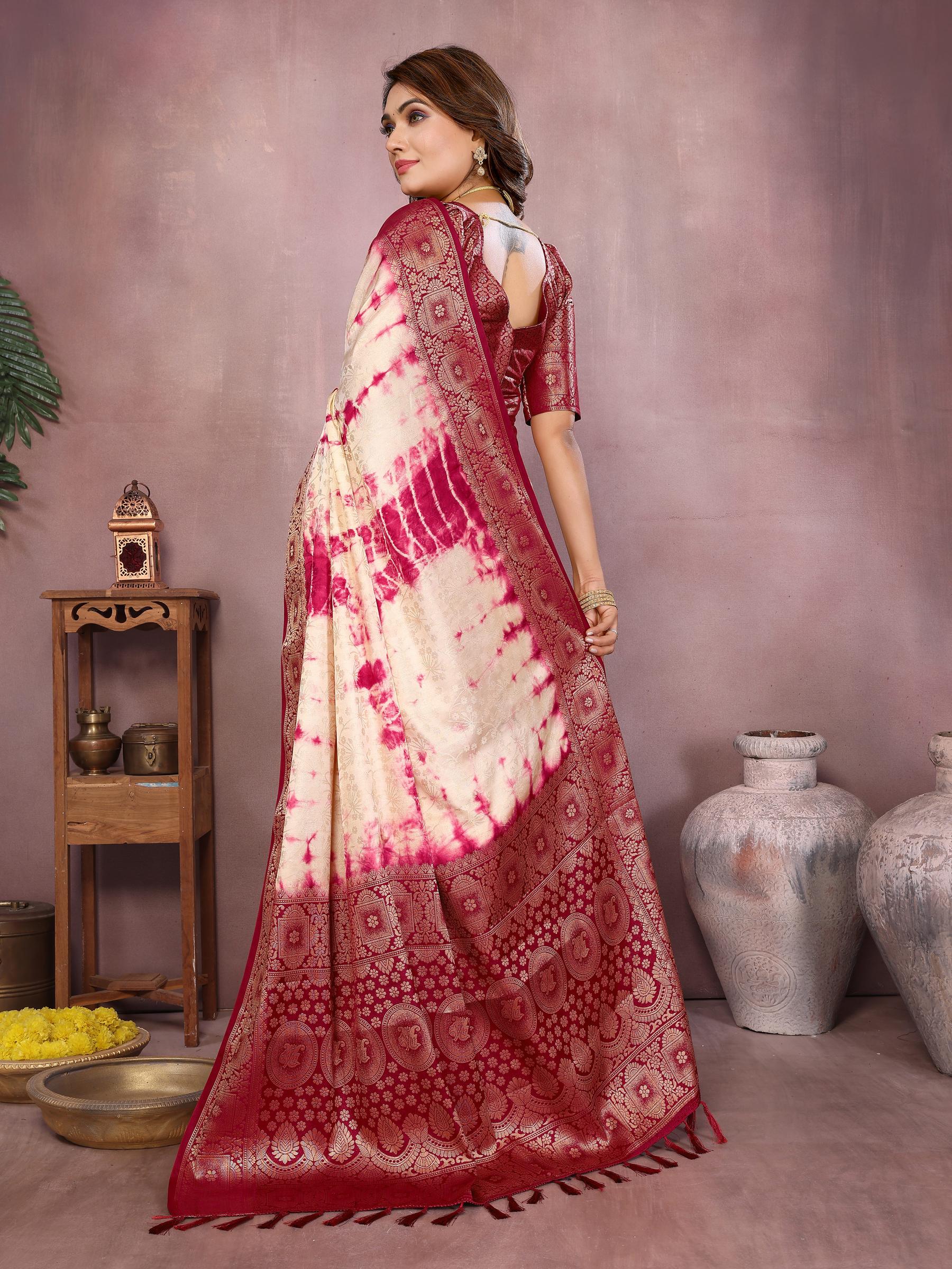 Anaita Magenta Soft Satin Silk Saree With Zari Weaving Work - Distacart
