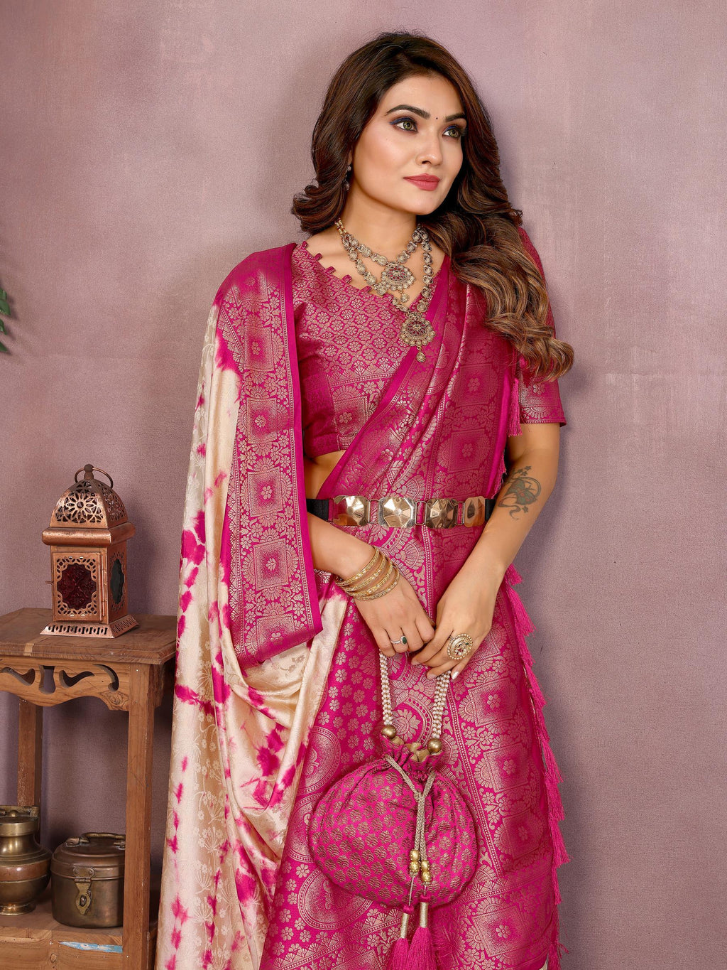 Anaita Pink Soft Satin Silk Saree With Zari Weaving Work - Distacart